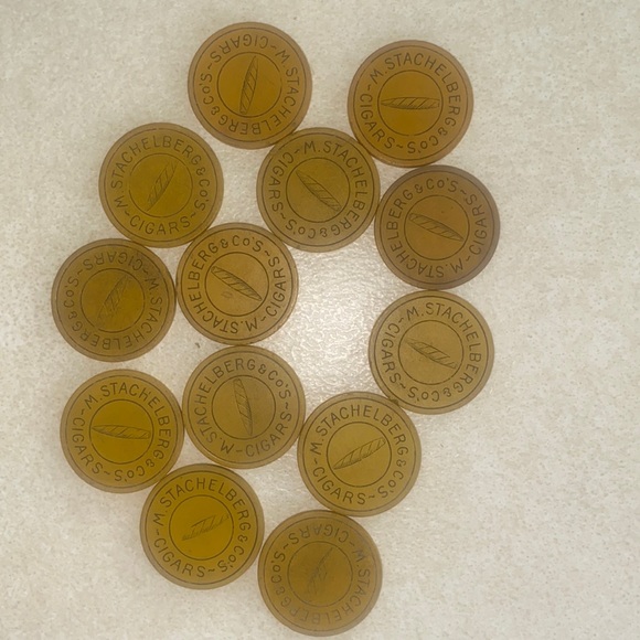 Antique M. Stachelberg & Co. Cigars NY NY lot of 13 yellow clay poker chips